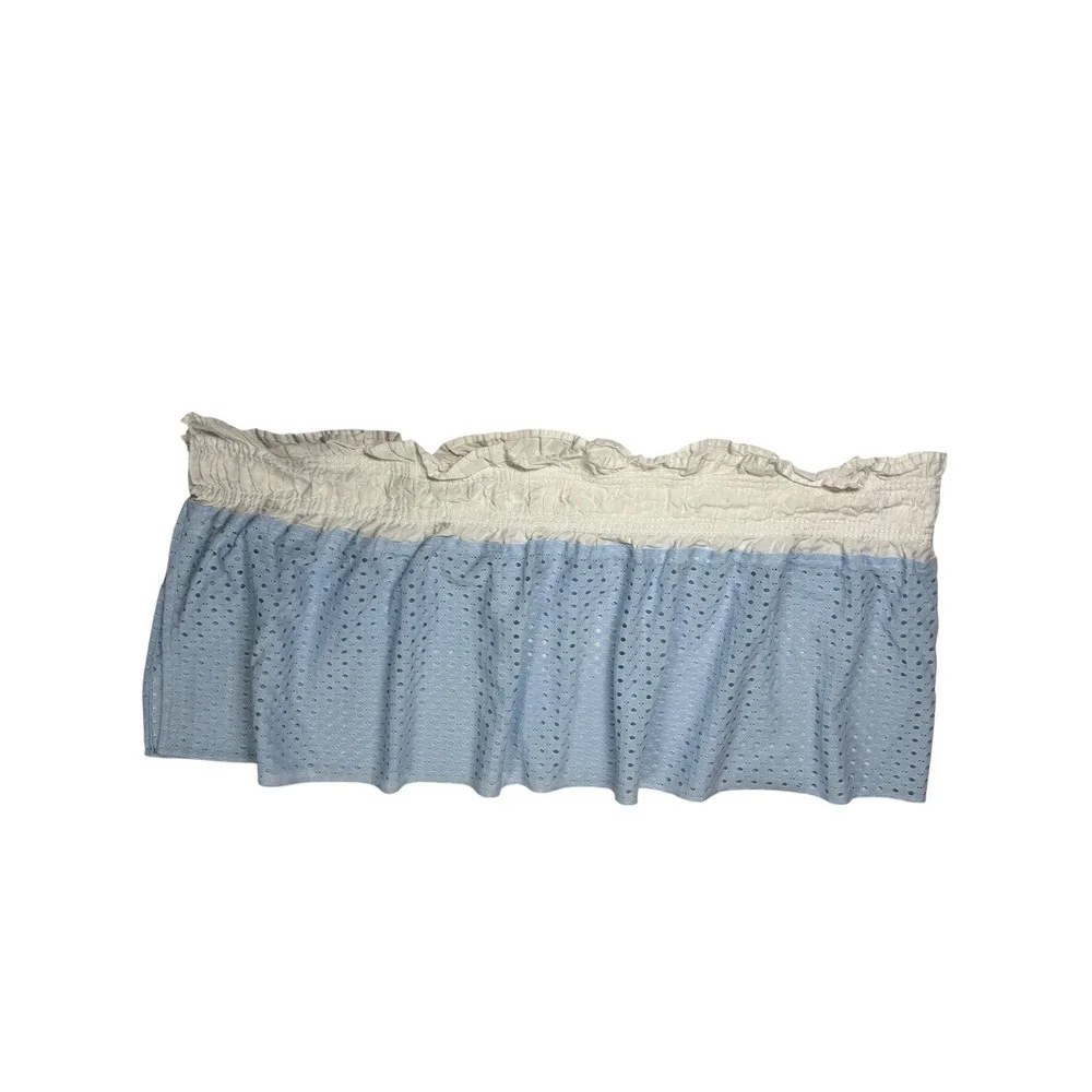 Vintage Baby Blue & White Ruffled Valance 1 Single Short Curtain Eyelets Cottage